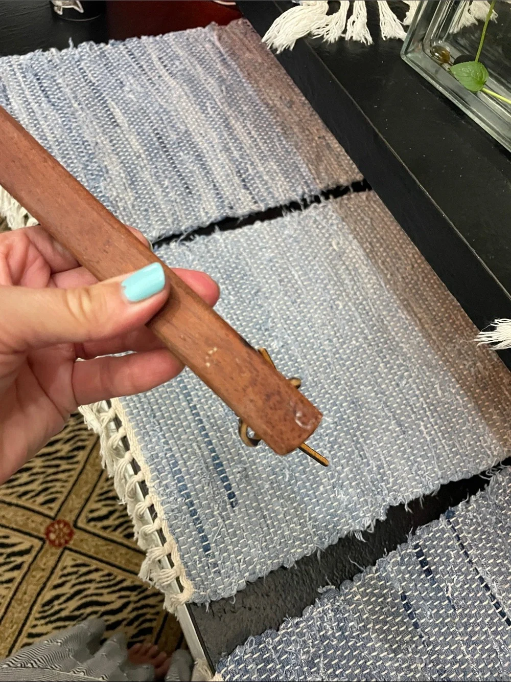 Vintage Wooden Handled Homemade Bread Knife.- Brown 15 in long. 9 in blade.